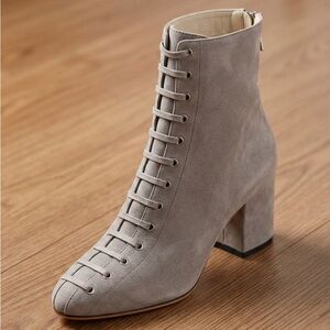 Elegant Gray Women's Lace-Up Ankle Boots